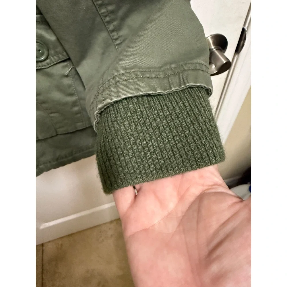 Justice Girls Olive Green Hooded Utility Anorak Jacket Faux Fur Lined 12/14